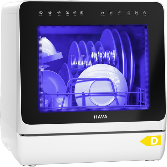 HAVA 2025 Upgraded Table Top Dishwasher – Portable, 8 Wash Programs, Water Softener, Child Lock & Delayed Start
