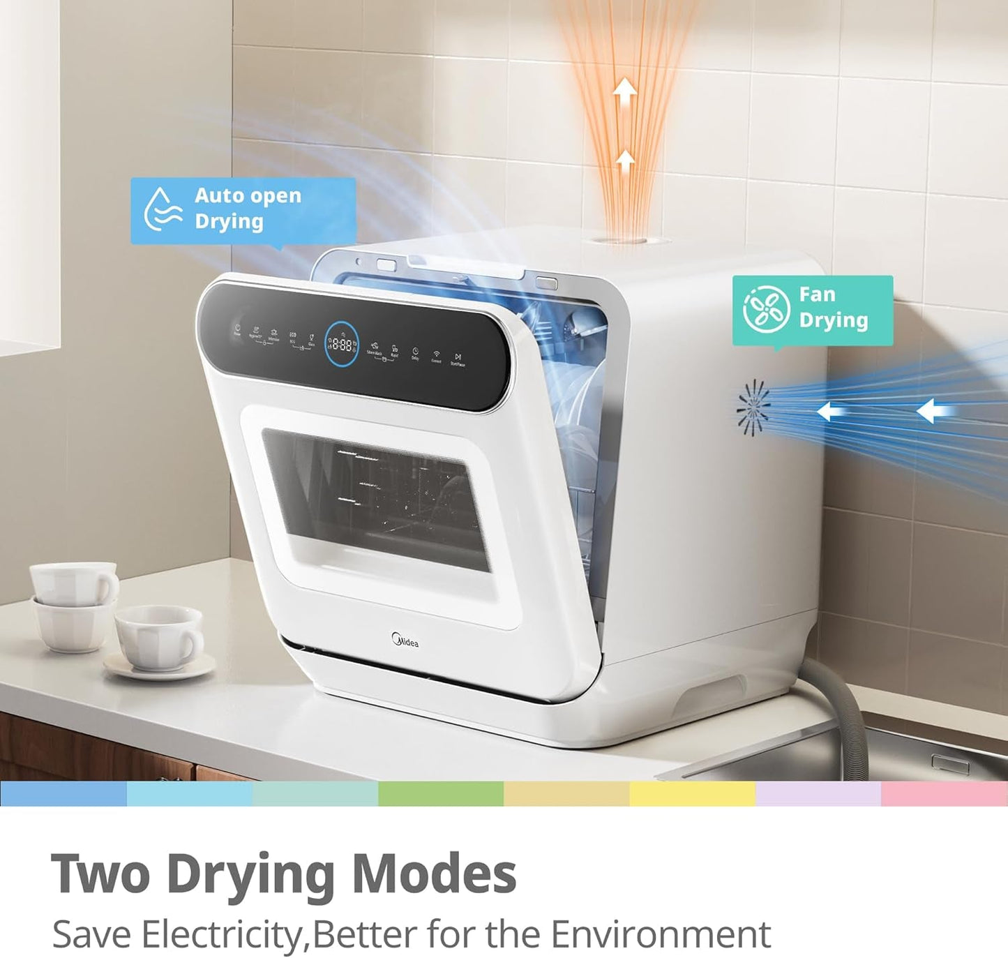 COMFEE’ Mini Plus Table Top Dishwasher – 7+3 Programs, 6L Water Tank, No Plumbing Required